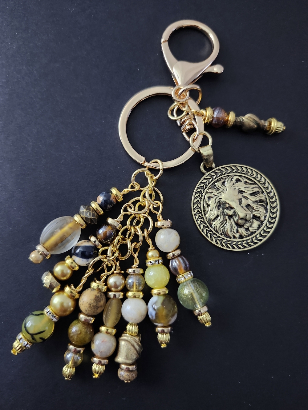 Lion Medallion Purse Charm or Keychain Agate Jasper Granite Stone Handcrafted